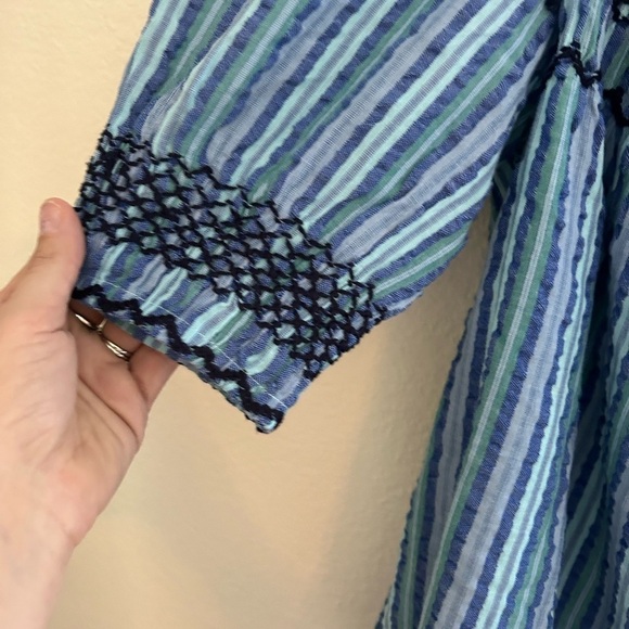 NWOT Faherty PRESLEY STRIPE PUFF SLEEVE SEERSUCKER TOP IN BLUE COAST STRIPE XS - Picture 6 of 9